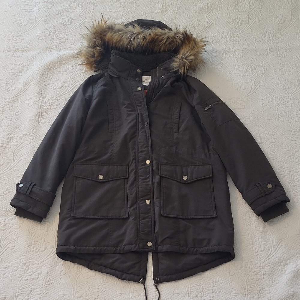 RACHEL Rachel Roy Olive Green Jacket With Orange Lining And Zip Off Hood